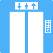 Minimalistic design of blue elevator doors illustration on white background