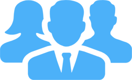 Group of people in blue silhouette against white background