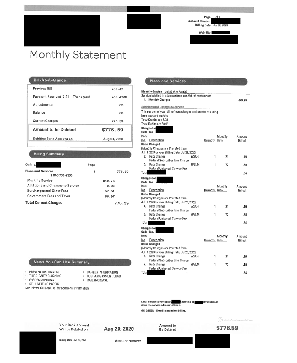 California Telecom Bills