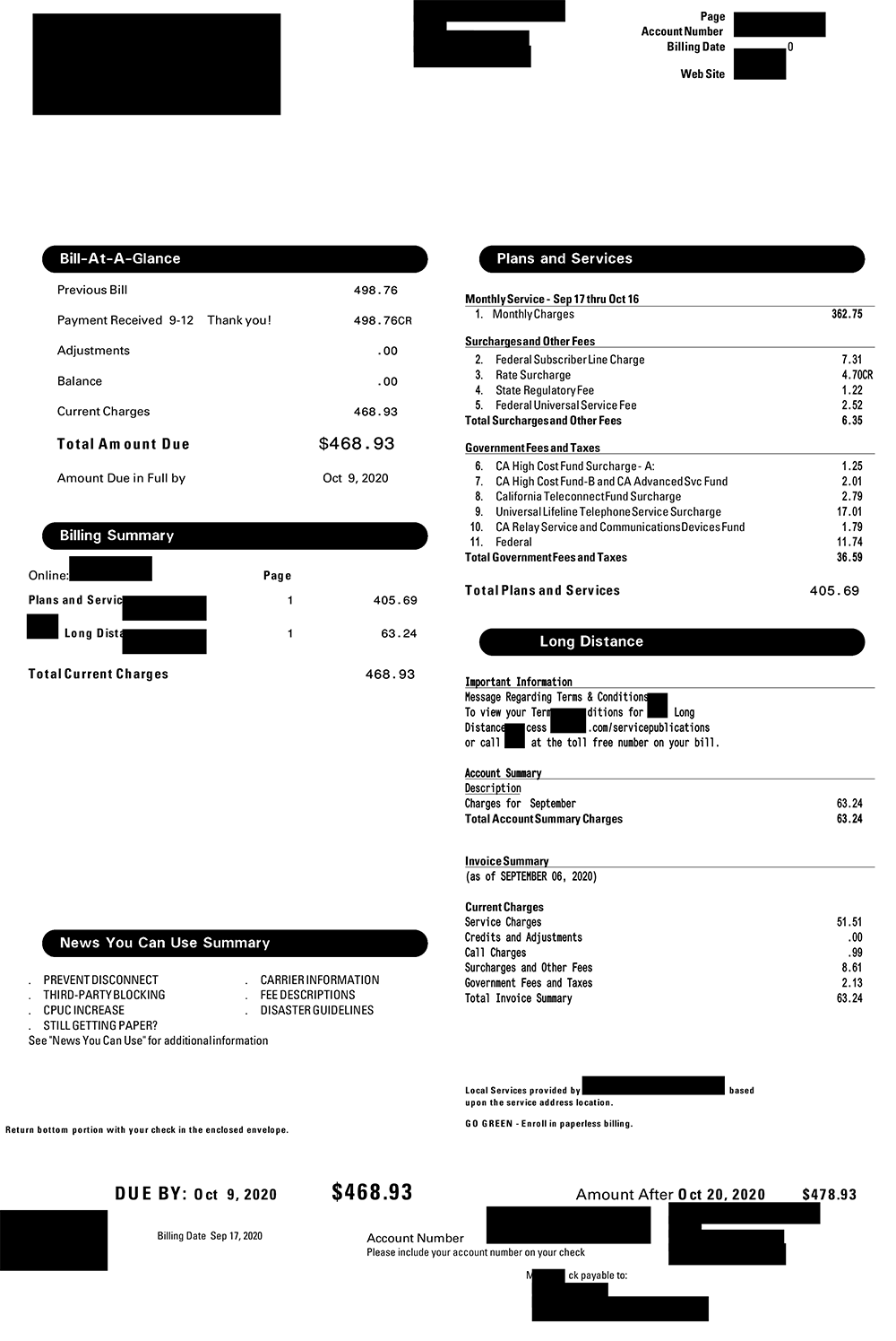 California Telecom Bills